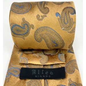 Altea Milano Light Copper Brown Blue Paisley 100% Silk Necktie Hand Made Italy